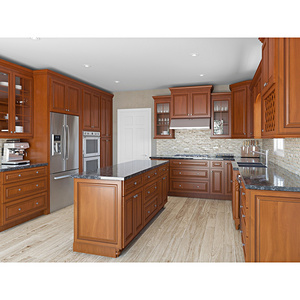 European style cabinet cheap cherry solid wood cupboard set modern kitchen cabinet