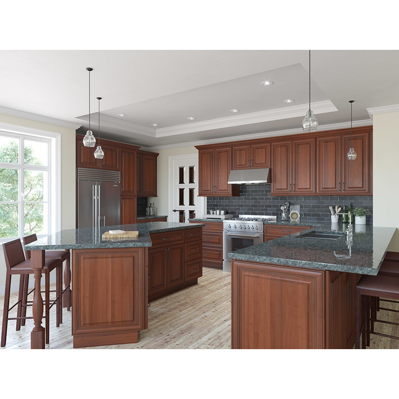 European style cabinet cheap cherry solid wood cupboard set modern kitchen cabinet