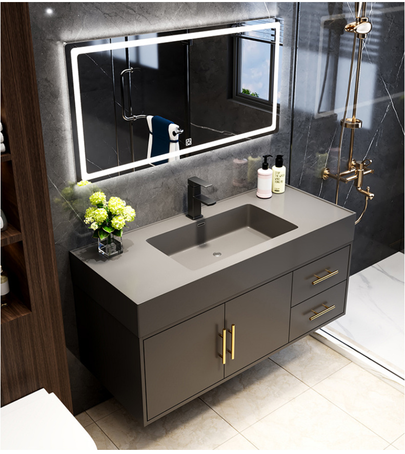 modern luxury bathroom mirror cabinet with light supplier high end nano basin euro style floating bathroom vanity with sink