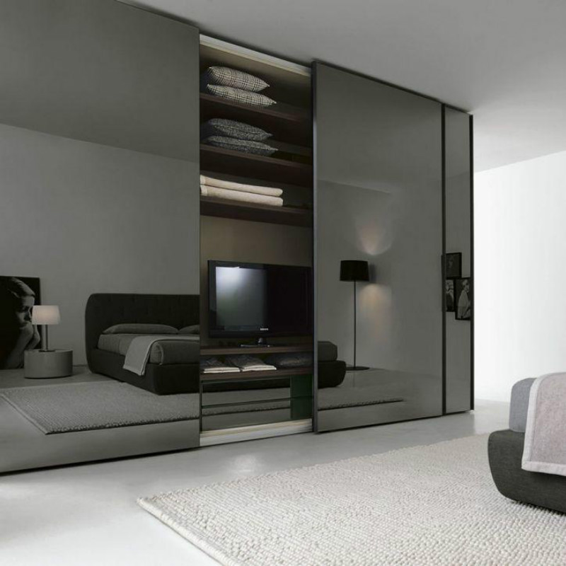 modern Bedroom Furniture mirror Wood Walk In Closet for clothes customized sliding Wardrobes with sliding doors