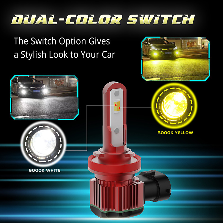 H10 9045 white&yellow dual color LED fog light bulb with remote control