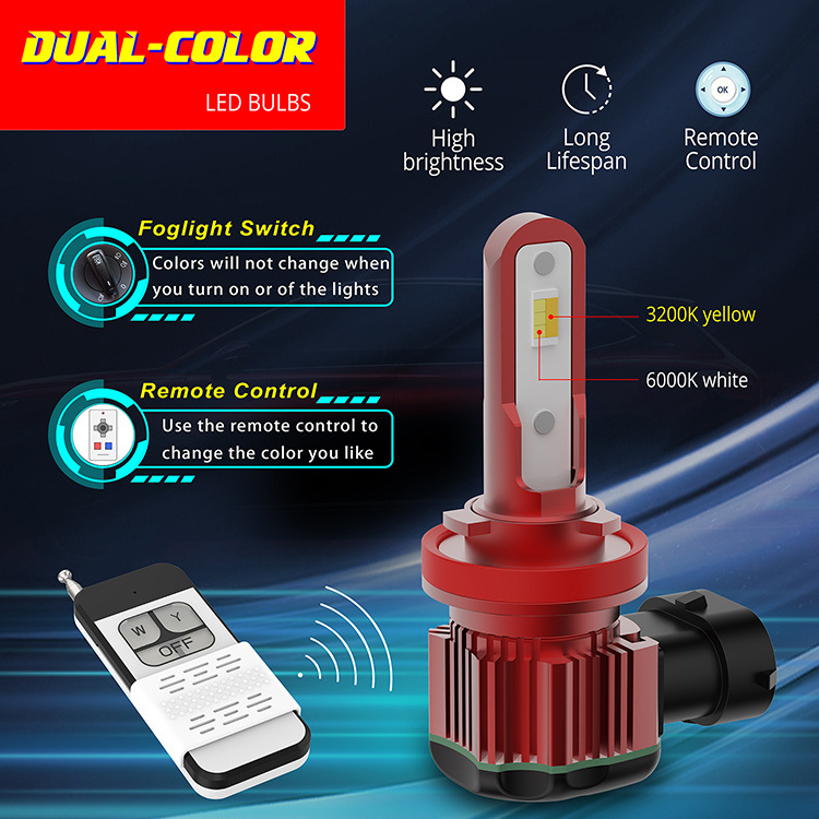 Aoxingda Newest dual color high power LED fog light bulb 6000K&3200K H11 H10 9045 9005 9006 H7 5202 2504 PSX26W