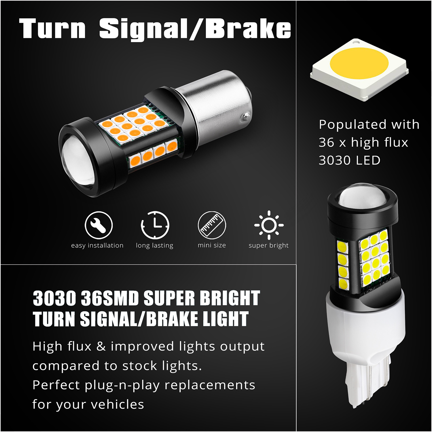 7440 7443 T20 LED strobe bulbs, white Back-up Reverse/Signal/Brake/Tail/DRL Lights