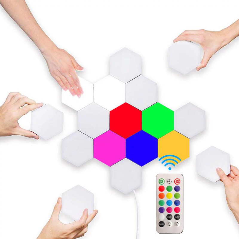 Splice Hand Touch Bright Modular Led Panel Hexagonal Wall Lamp Diy Geometry Splicing Hex Honeycomb Night Light