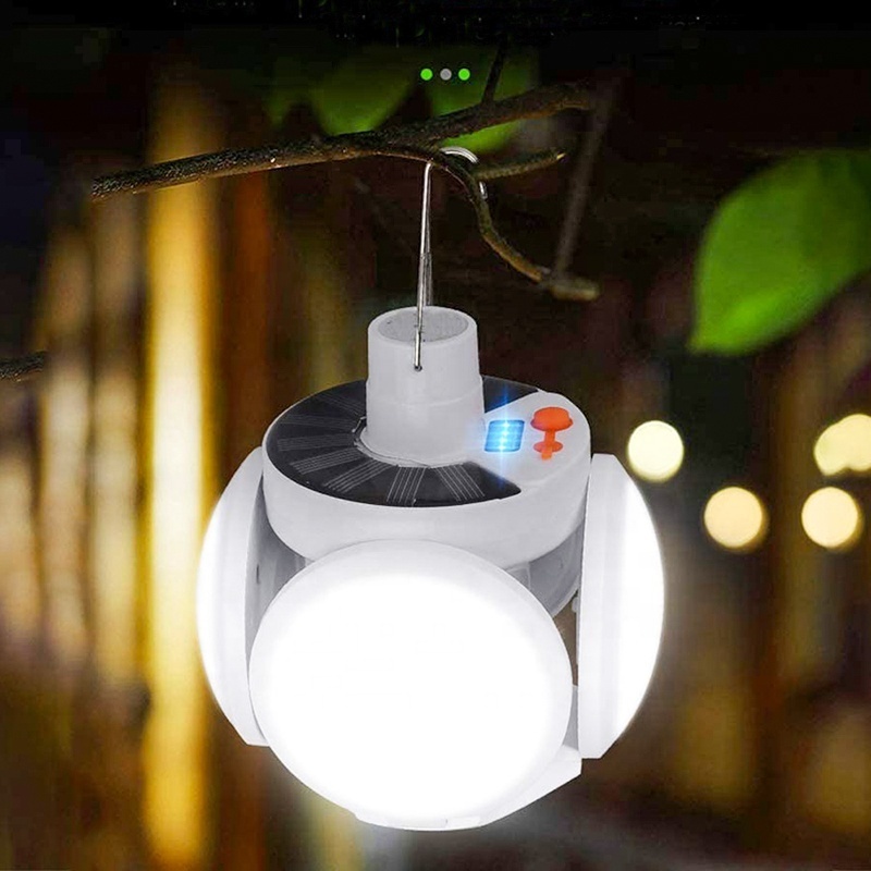 rechargeable collapsible pop up solar outdoor hanging lights 18650 battery camping lantern tent light with hook