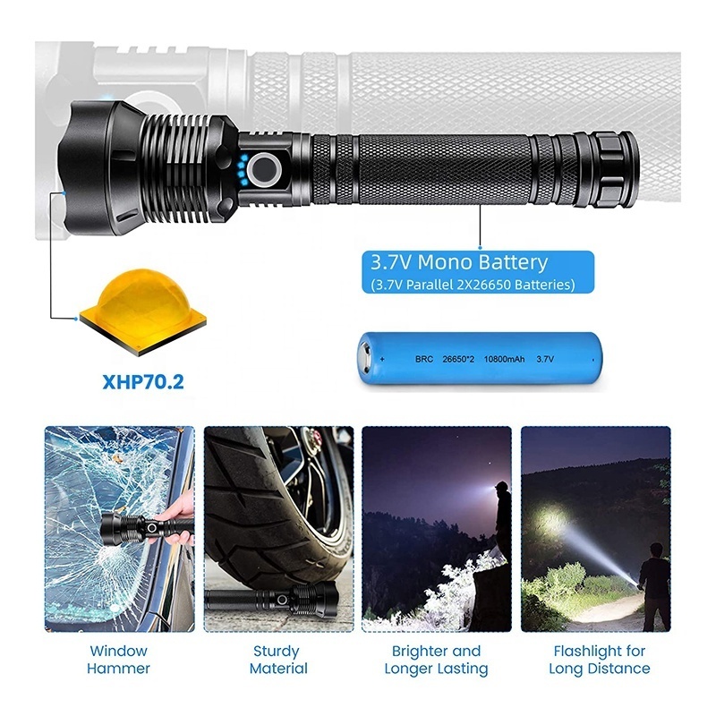 Waterproof Camping Outdoor Tactical Torch Flashlight Led Usb Rechargeable Flashlights Powerful 10w 10000 Lumens 5 Modes 10 Ce 90