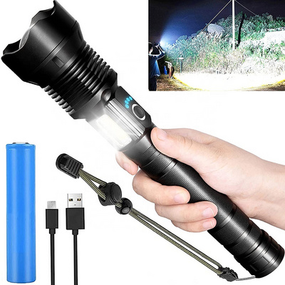 Waterproof Camping Outdoor Tactical Torch Flashlight Led Usb Rechargeable Flashlights Powerful 10w 10000 Lumens 5 Modes 10 Ce 90