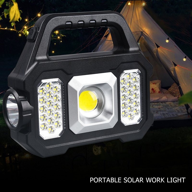 Portable rechargeable emergency Solar COB camping light searchlight camp light flood light flashlight and torch