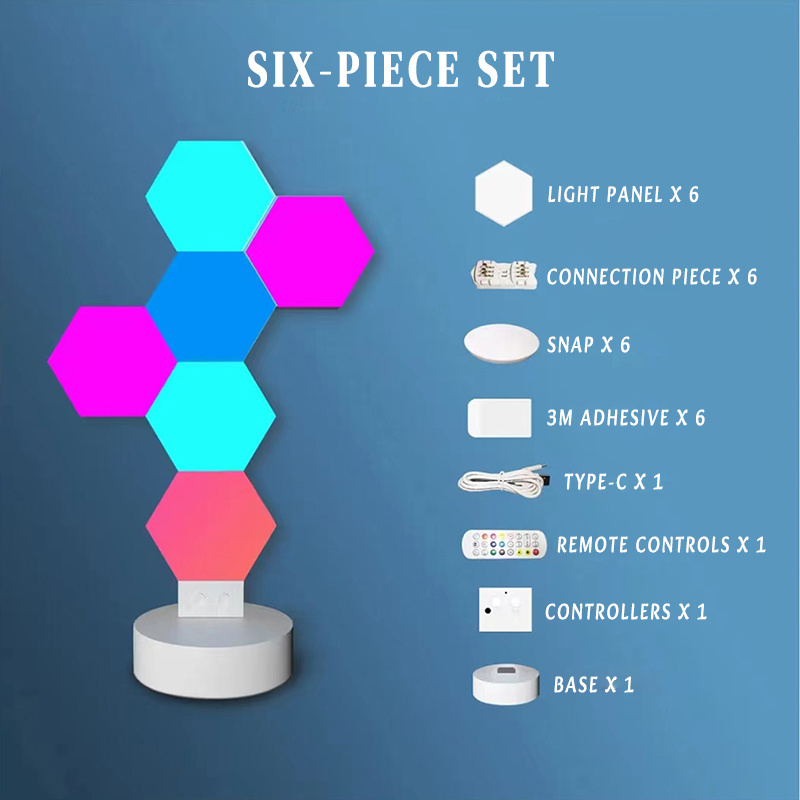 Creative Smart Removable game room Quantum Modular Touch Hexagon Geometry Splicing Hex Honeycomb RGB Led Night Light