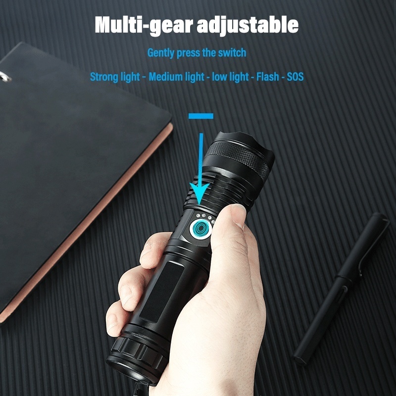 solar powerful p50 usb rechargeable camping hunting flashlight portable spotlight outdoor waterproof torch light handheld