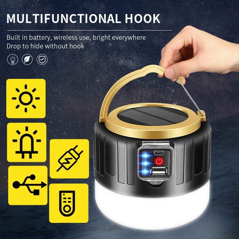 Bulb Portable Emergency Lamp Solar Bombillas Rechargeable Work Repair Light BBQ Led Camping Lantern With Remote Control