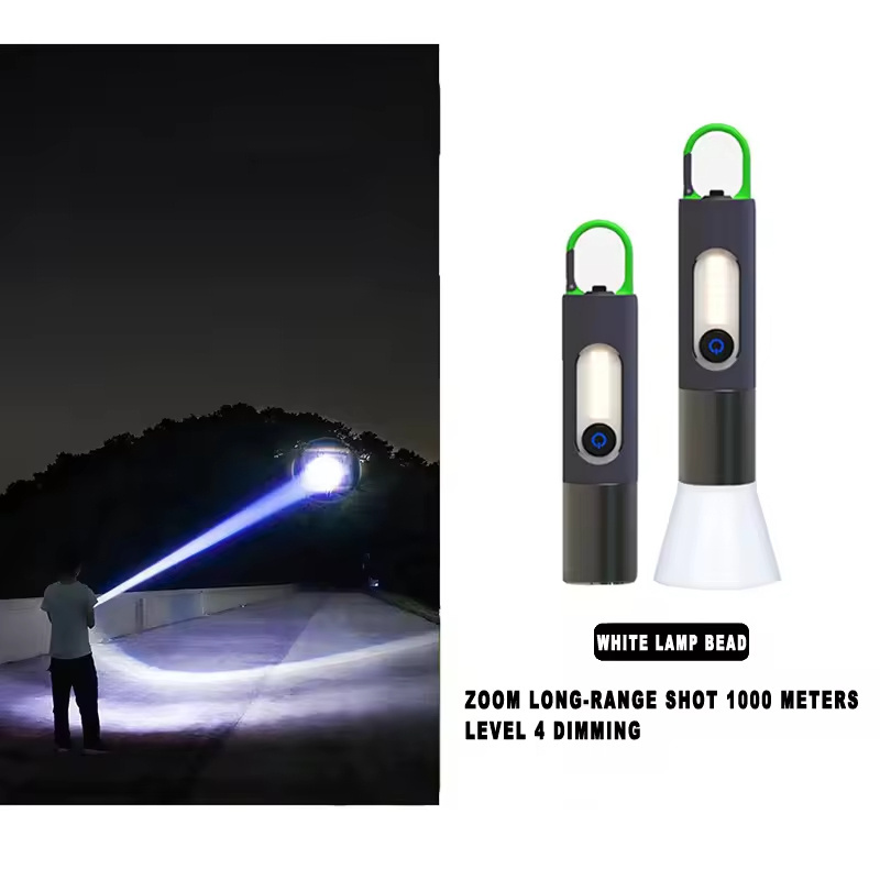 Bright and powerful LED durable flashlight, lithium-ion battery, long-life construction flashlight