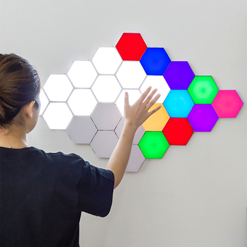 Splice Hand Touch Bright Modular Led Panel Hexagonal Wall Lamp Diy Geometry Splicing Hex Honeycomb Night Light