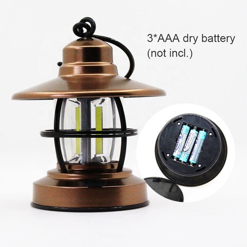 Wholesale Portable Outdoor 3*aaa Dry Battery 3 Cob Hanging Tent Retro Camping Light Camping Lantern