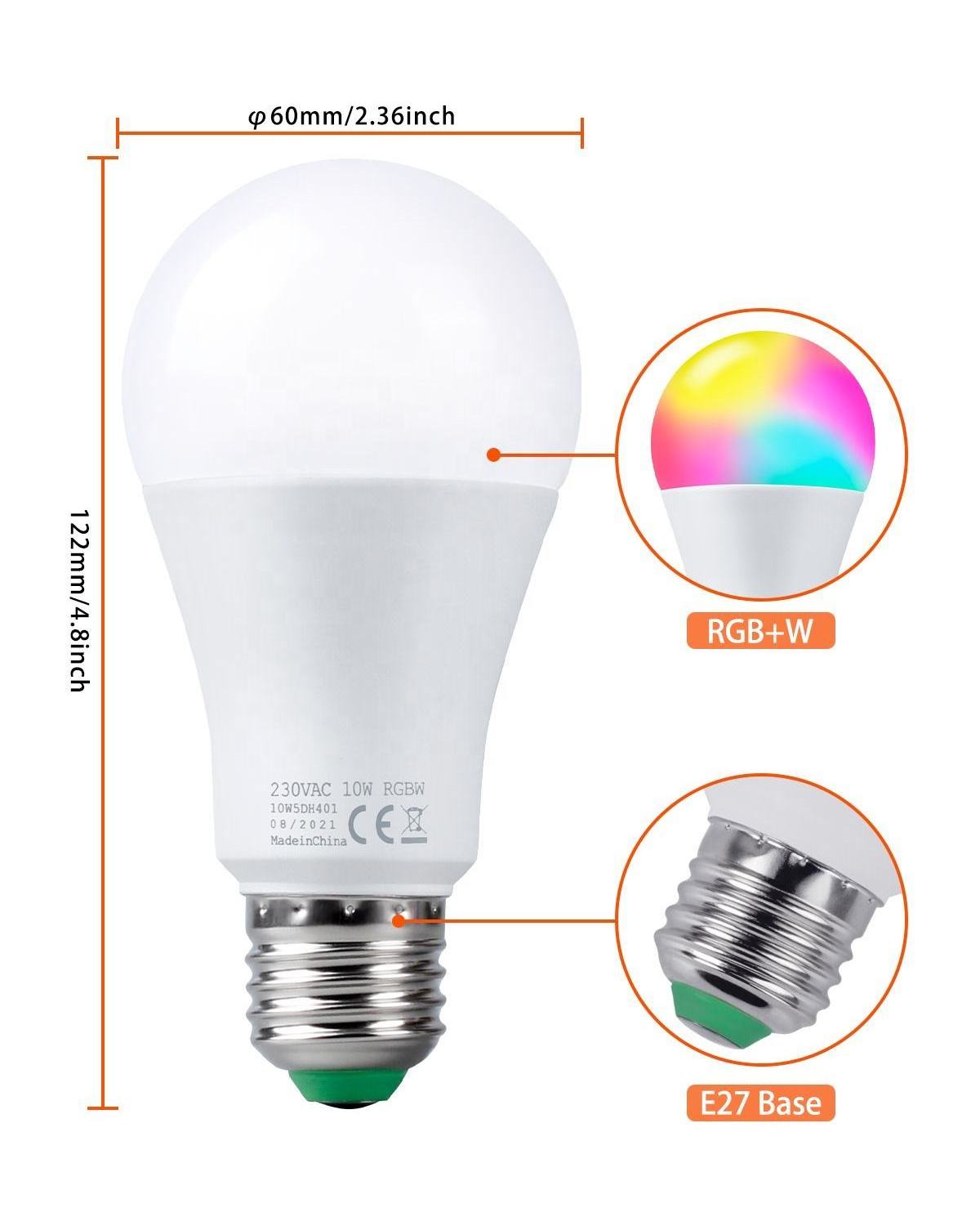 Popular Wifi Led Bulb 10w Rgb Dimmable 110v 220v E27 B22 Infrared Memory Function Smart Led Light Bulbs