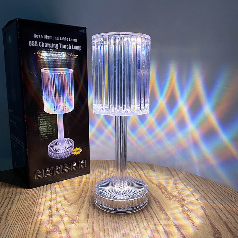 luxury rechargeable usb acrylic crystal color modern rgb led projection night light touch table lamp light projector