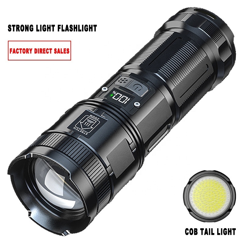 Powerful High Lumen Zoomable Self Defensive Flashlight Torches Led Power Flashlight Rechargeable for Outdoor Working Industrial