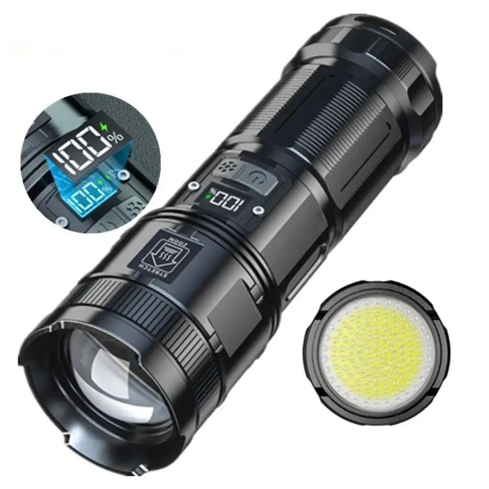 Powerful High Lumen Zoomable Self Defensive Flashlight Torches Led Power Flashlight Rechargeable for Outdoor Working Industrial