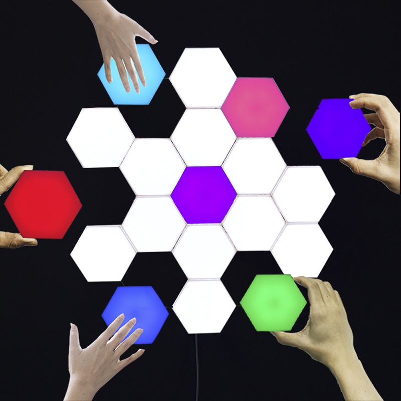 Splice Hand Touch Bright Modular Led Panel Hexagonal Wall Lamp Diy Geometry Splicing Hex Honeycomb Night Light