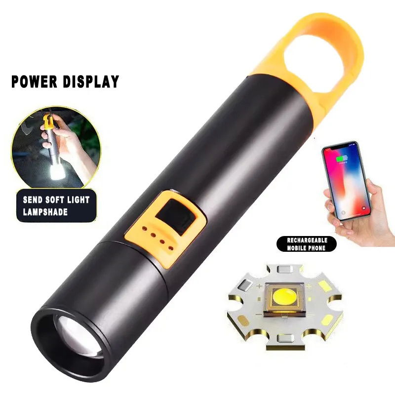 Bright and powerful LED durable flashlight, lithium-ion battery, long-life construction flashlight