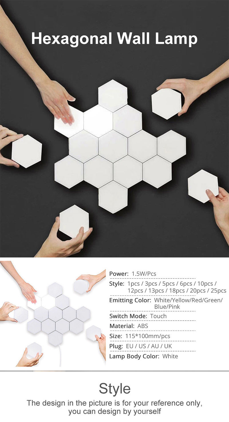 Custom Smart Removable Wall Lamp Quantum Modular Touch Hexagon Geometry Splicing Hex Honeycomb White Led Night Light