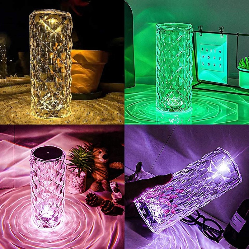 New Rechargeable Usb Touch Crystal Acrylic Shiny desk light With Rose Shadow Effect Home Bedroom Living Room Luxury Table Lamp