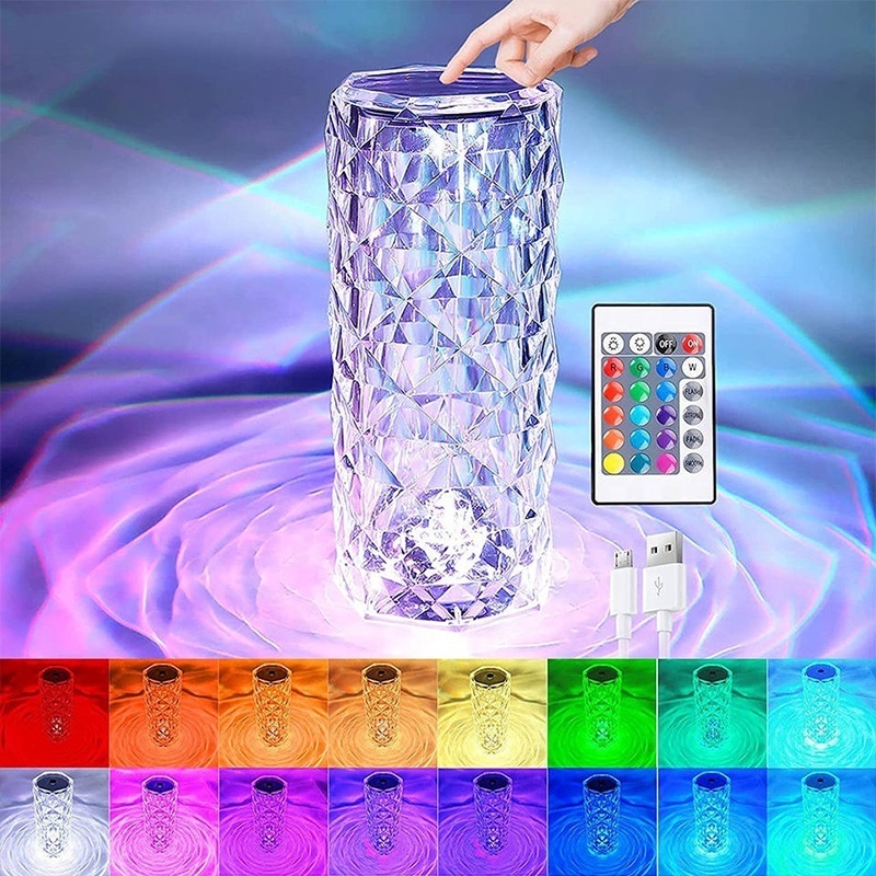 New Rechargeable Usb Touch Crystal Acrylic Shiny desk light With Rose Shadow Effect Home Bedroom Living Room Luxury Table Lamp