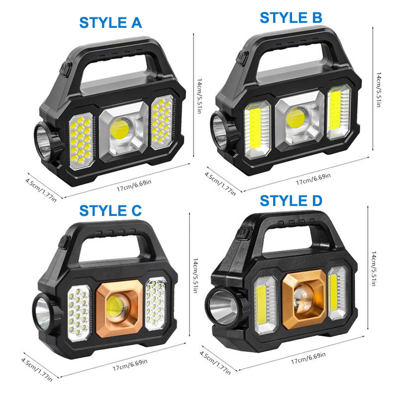 Super Bright Solar Led Camping Flashlight With Cob Work Lights Usb Rechargeable Handheld 6 Modes Solar Powered Lanterns