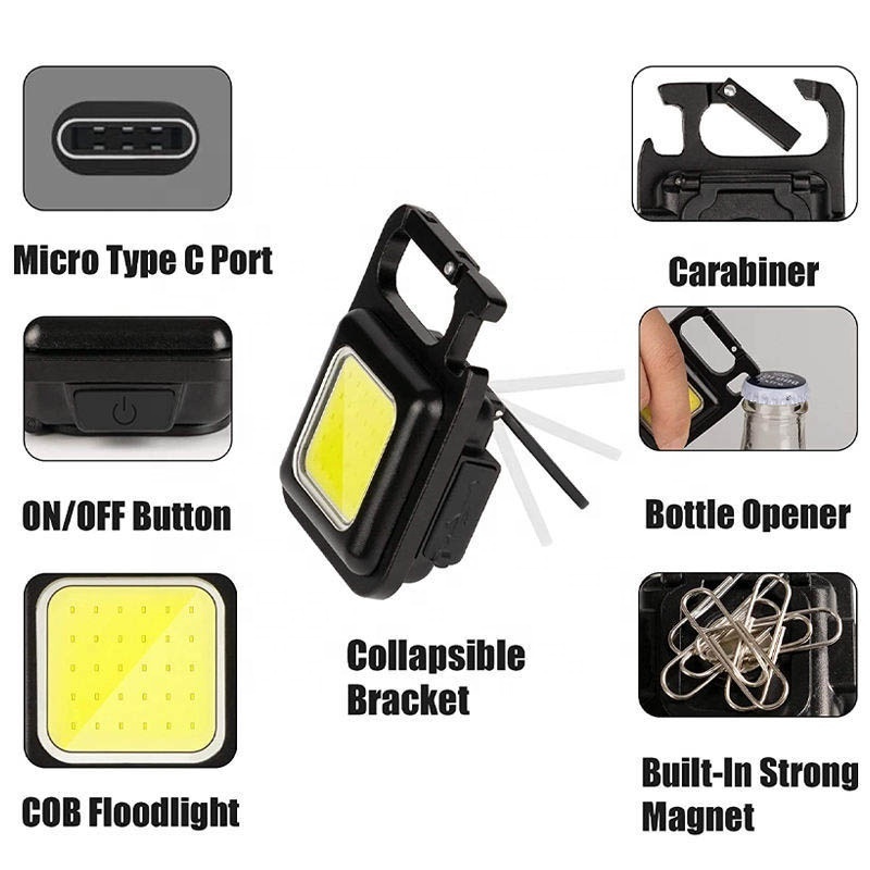 Mini Portable 3 Light Modes Bright Usb Led Rechargeable Torch Work Light Small Pocket Flashlights Camping Keychain Light