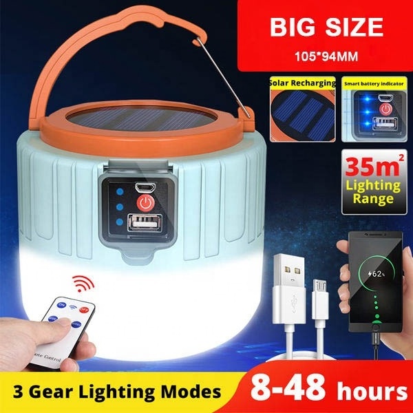 Newest Camping Light Solar Outdoor Usb Charging 3 Mode Tent Lamp Portable Lantern Night Emergency Bulb Flashlight LED DC Hanging