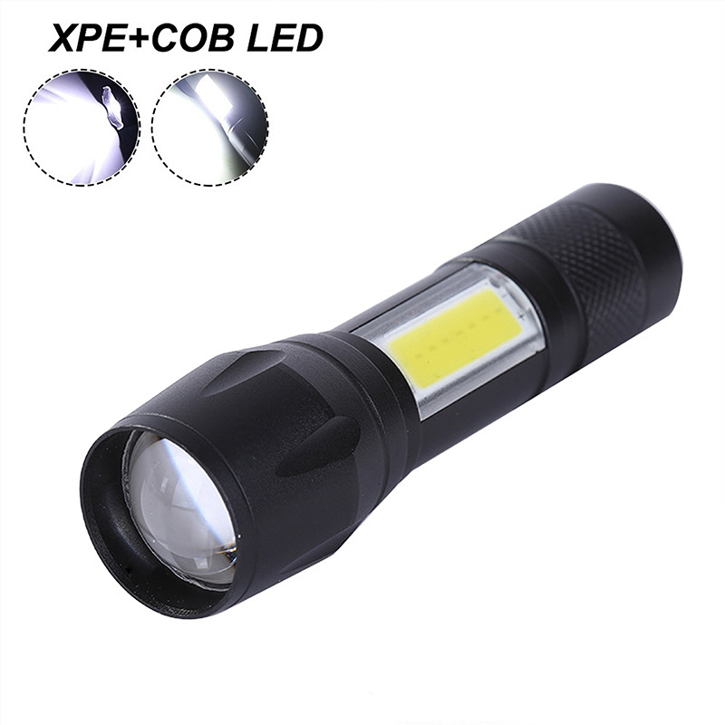 Portable Rotating Cob Led Flashlight Xpe Flash Light Torch Mini Zoom Rechargeable Work Torch Keychain 18650 Battery Flashlight