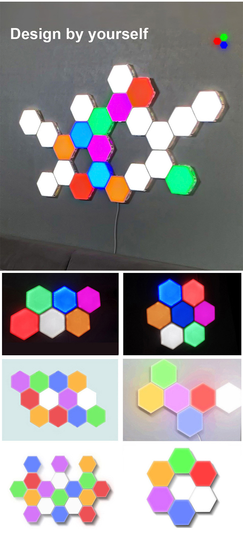 Custom Smart Removable Wall Lamp Quantum Modular Touch Hexagon Geometry Splicing Hex Honeycomb White Led Night Light