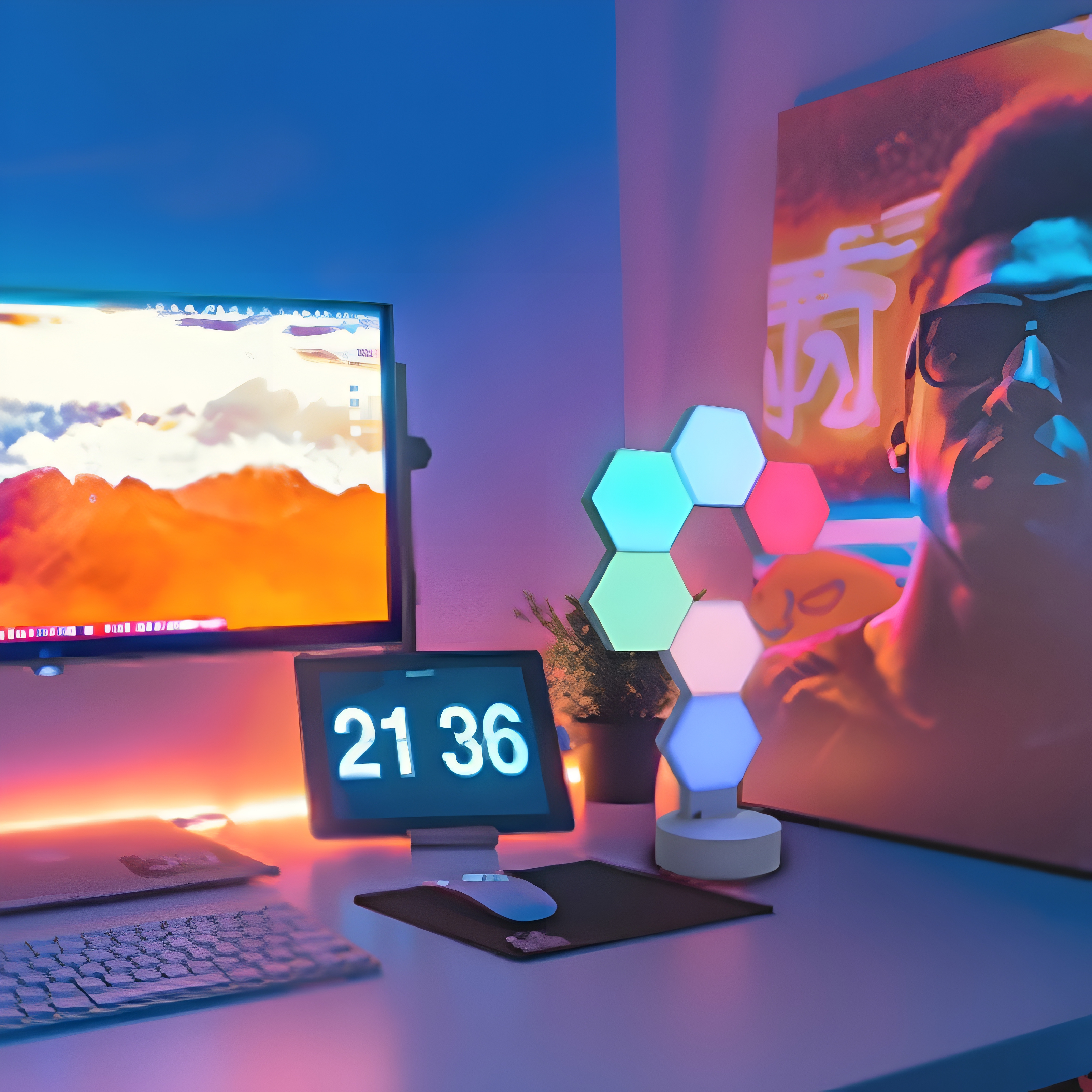 smart RGB Light for Gaming PC Setup USB-Power Gaming Lights Sync Music Hexagon wall Lights Desk Gaming Accessories