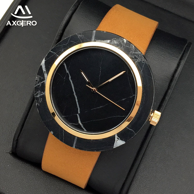 5atm men luxury marble oem watch with leather strap