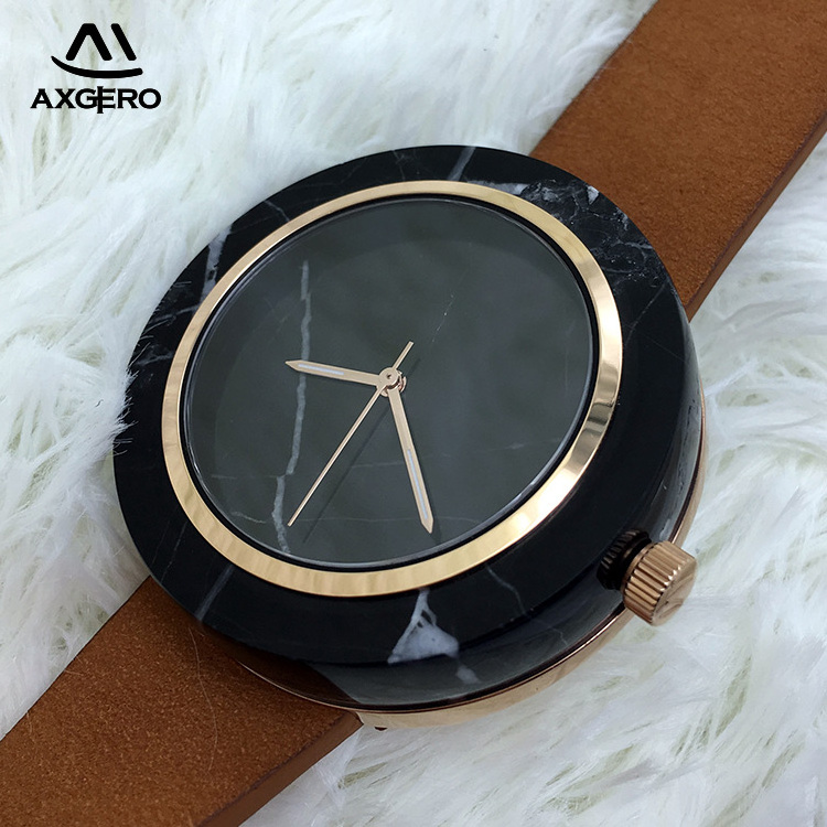 5atm men luxury marble oem watch with leather strap