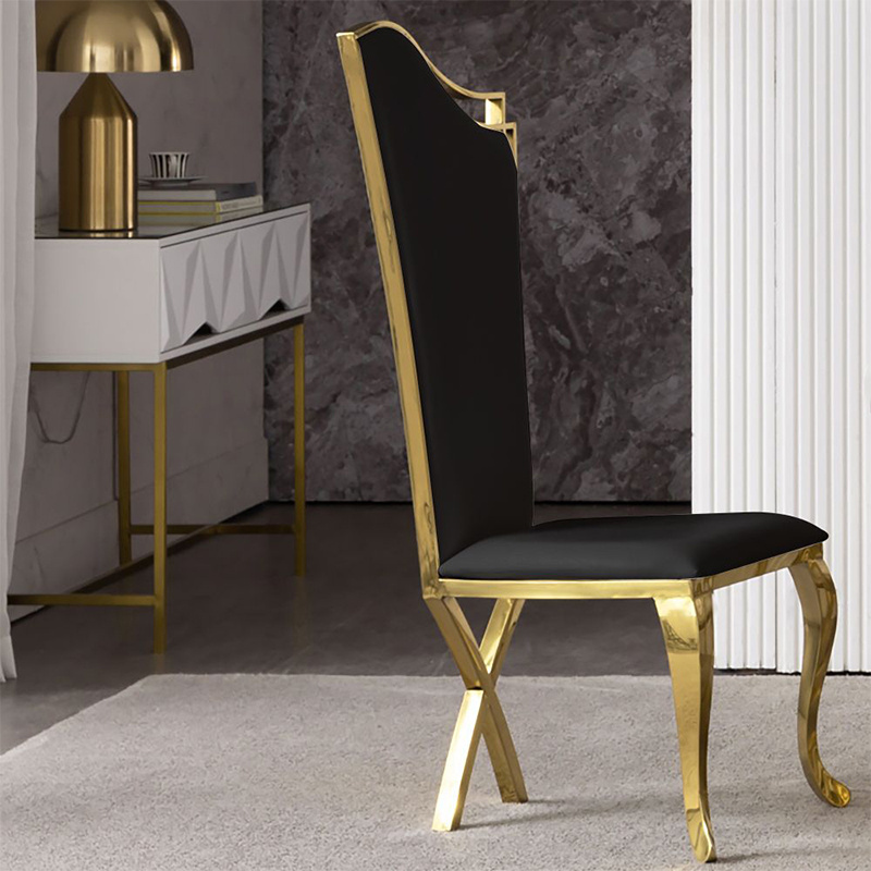 Modern luxury design gold stainless steel hotel wedding chair with x leg king throne chair banquet high back party rental chairs