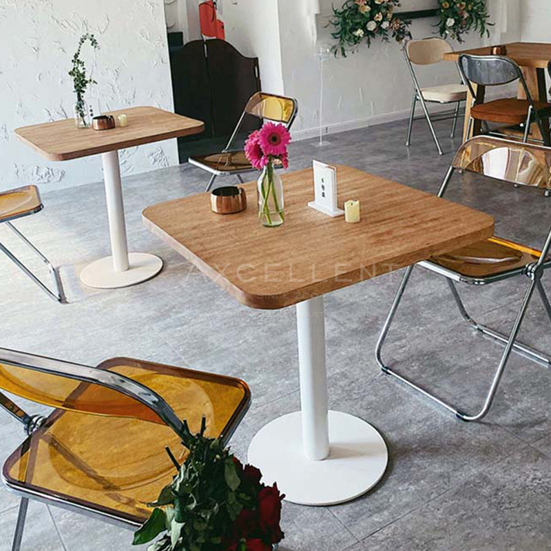 Plywood Table Top  Metal Base Restaurant Cafe Snack Bar Square Dining Table