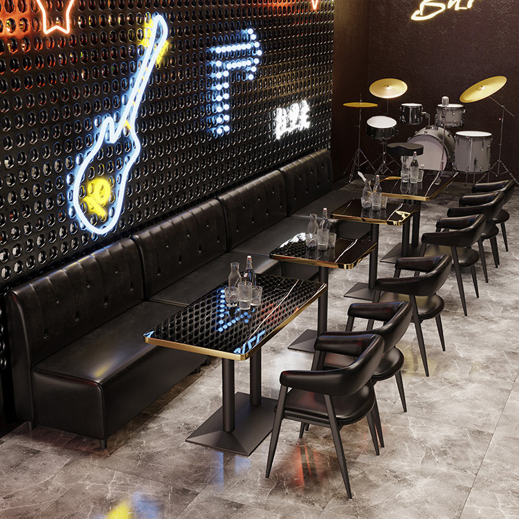 Retro Industrial Style Commercial Booth Sofa Seating Iron Frame Tables And Chairs Sets For Night Club Restaurant Music Bar