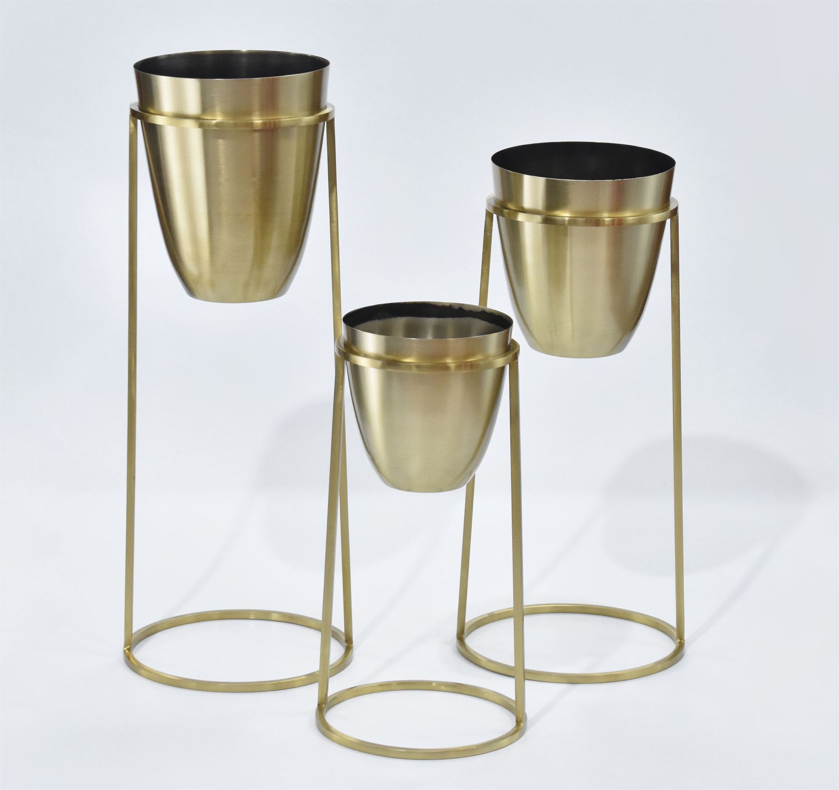 Planters Set of 3 Pcs. Gold Platted Contemporary Modern Design Hand Crafted by Axiom Home Accents