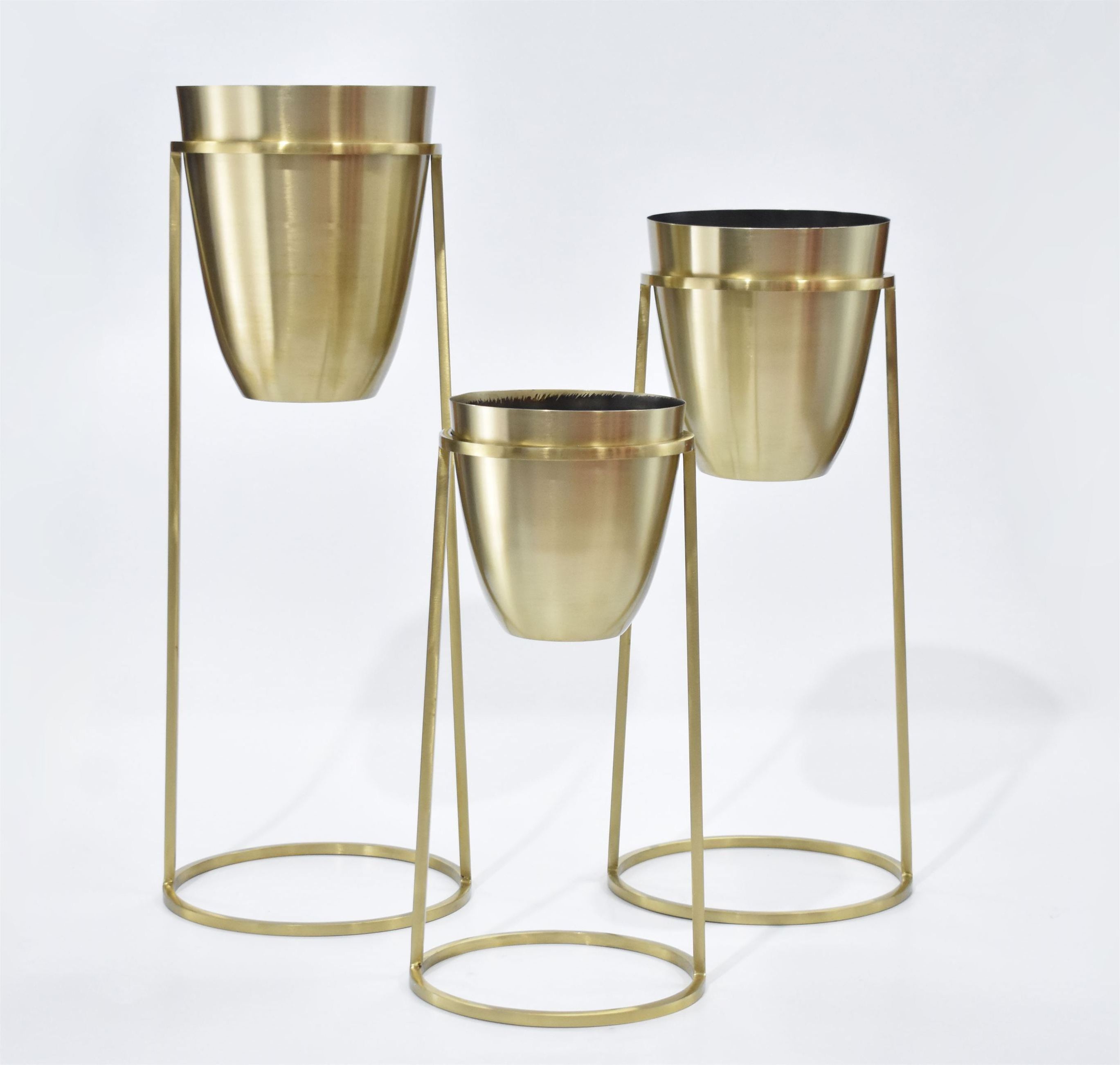 Planters Set of 3 Pcs. Gold Platted Contemporary Modern Design Hand Crafted by Axiom Home Accents