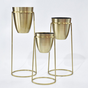 Planters Set of 3 Pcs. Gold Platted Contemporary Modern Design Hand Crafted by Axiom Home Accents