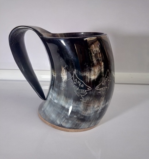 High Quality Natural Buffalo Horn Mug Best Selling Handmade Viking Carved Drinking Tankard Beer Horn Mug By Axiom Home Accents