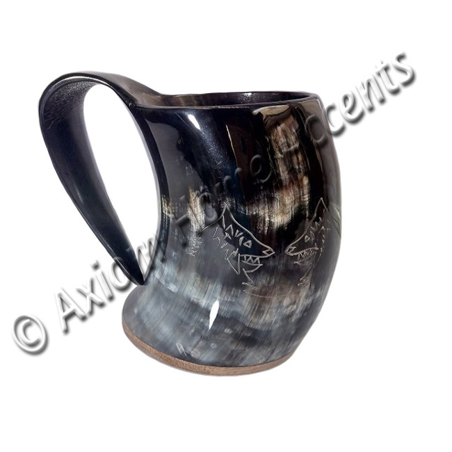 High Quality Natural Buffalo Horn Mug Best Selling Handmade Viking Carved Drinking Tankard Beer Horn Mug By Axiom Home Accents