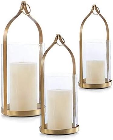 Lantern Set  Candle Lantern Pillar Holder lanterns Taper Candle Holders set Gold Candle Stands Set of 3 pcs. by Axiom Home Accen