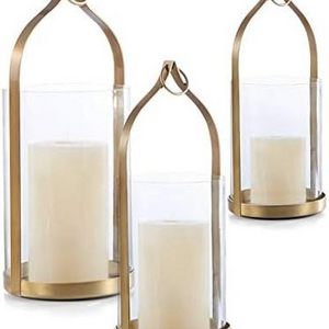 Lantern Set  Candle Lantern Pillar Holder lanterns Taper Candle Holders set Gold Candle Stands Set of 3 pcs. by Axiom Home Accen