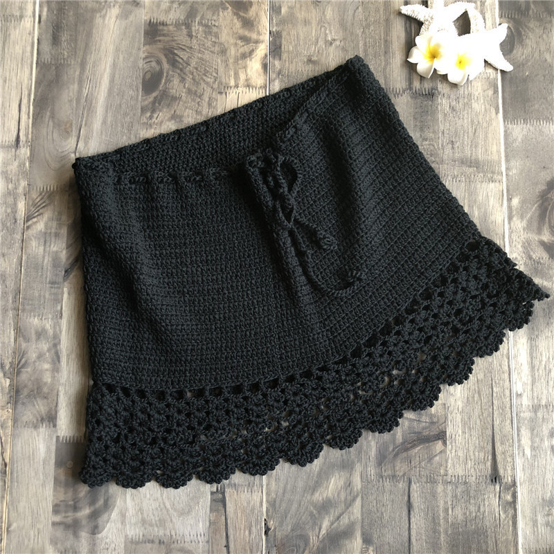 Hot Sell Sexy Fashion Beachwear See Through Tassel Trim Hand Crochet Bikini Cover Up Chic Swimming Mini Skirt