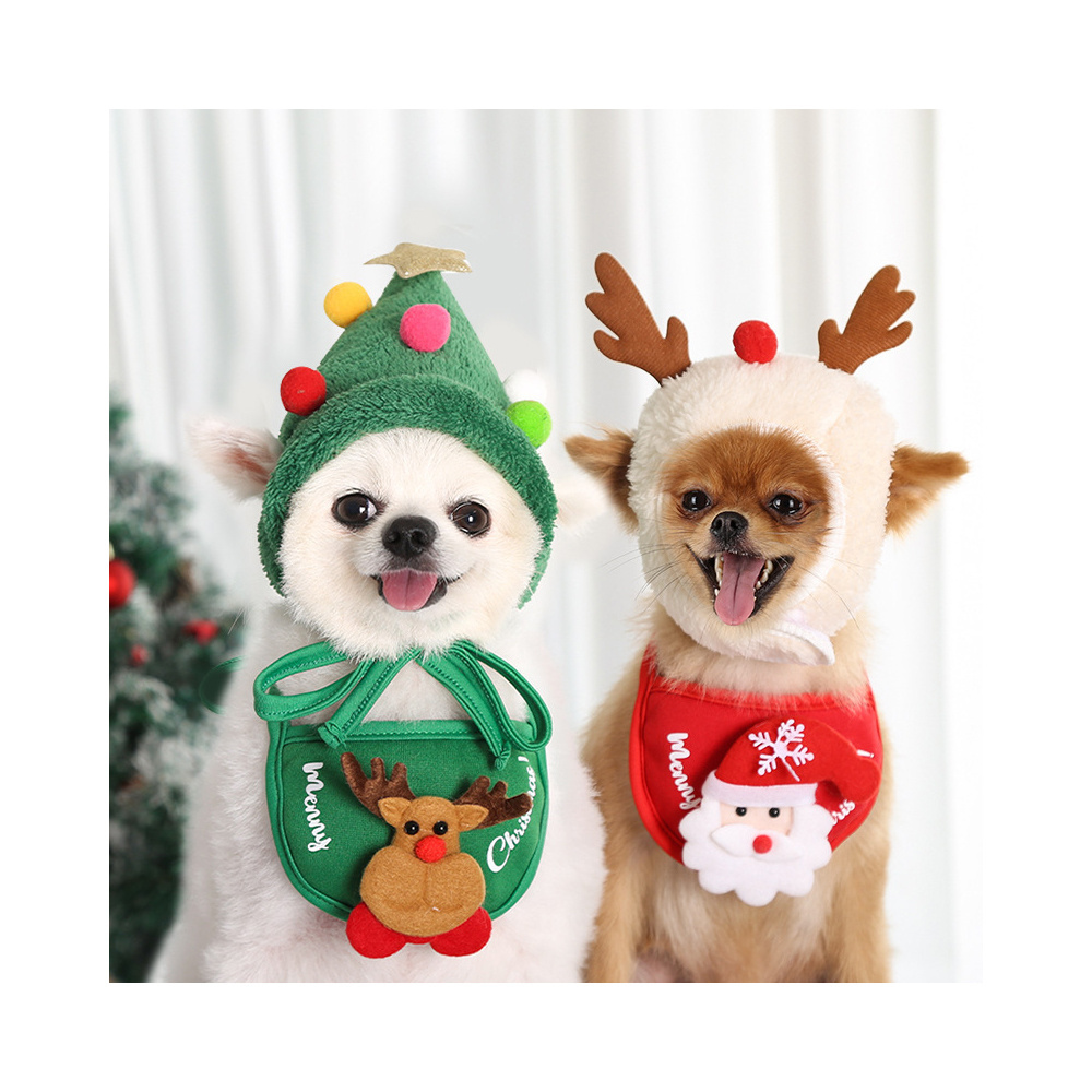 Dogs and cats pet Christmas hat scarf bibs teddy pit bull pomeranian autumn and winter clothes dress up supplies