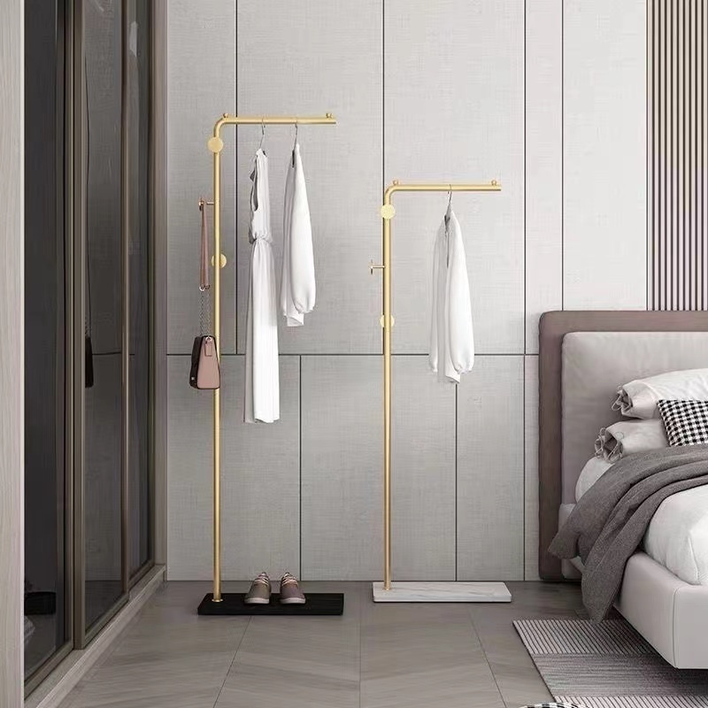 Low MOQ Wholesale Luxury L Shape Metal Standing Coat Rack Marble Clothes Rack for Living Room