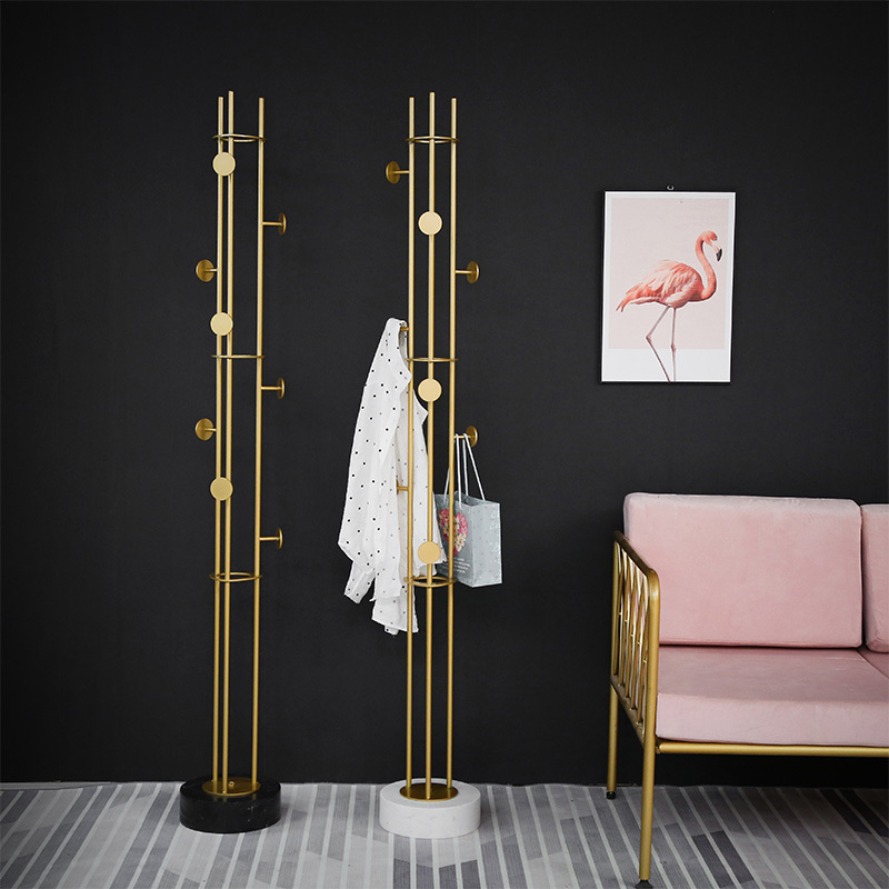 Factory Wholesale quality modern stable coat rack stand  bedroom golden metal hook coat rack with marble base