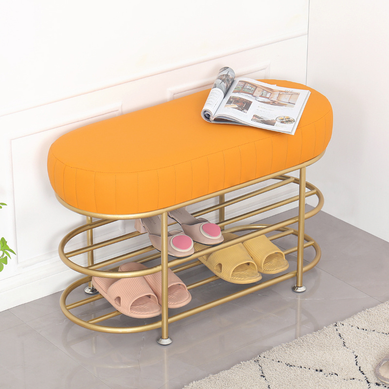 2022 Hot sell Manufacturer Modern Metal Velvet Bench Shoes Changing Stool Shoe Rack Sitting Stool Integrated